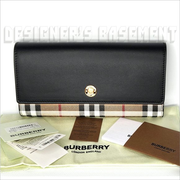 BURBERRY black leather HALTON Vintage Check coated canvas Continental Wallet NWT - Picture 2 of 7
